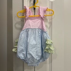 Zuccini Kids pink green & blue gingham bubble 18 months GUC